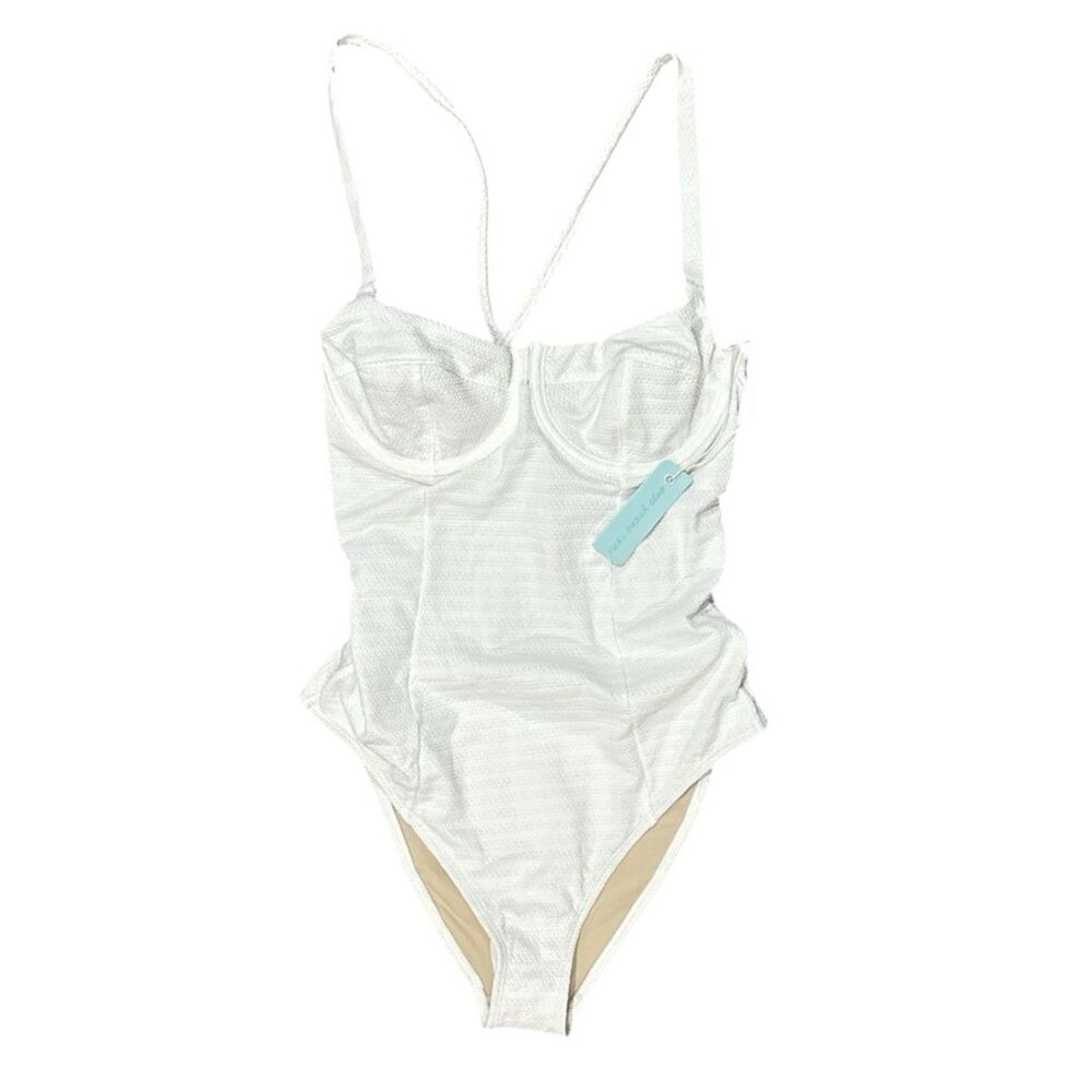 Ricki Beach Club Swimsuit White Textured One Piece Bridal Open Back NWT Small